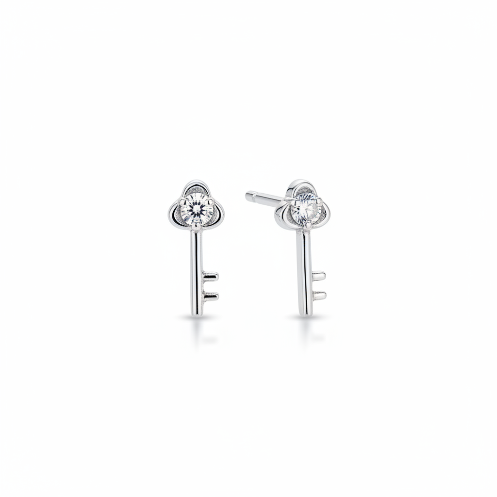 Crystal Key Charm Studs