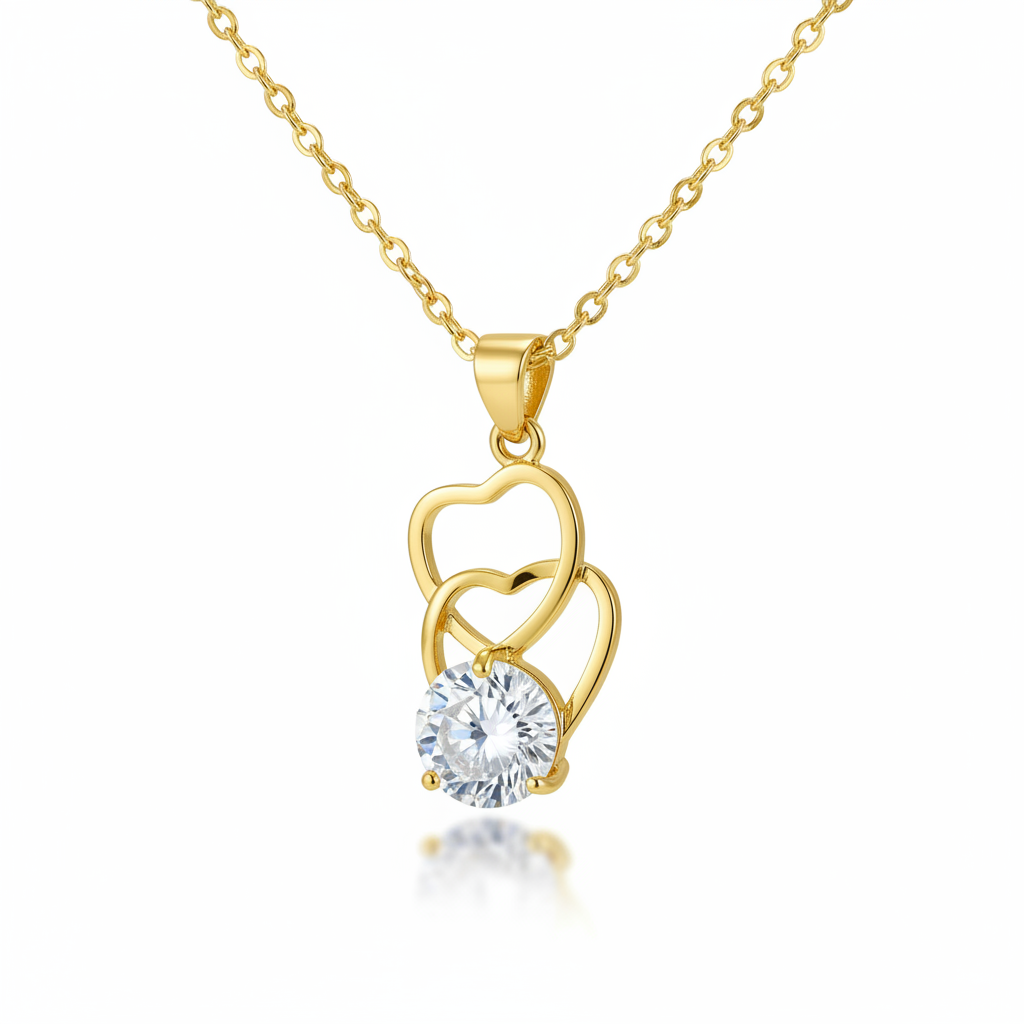 Golden Double Heart Crystal Pendant