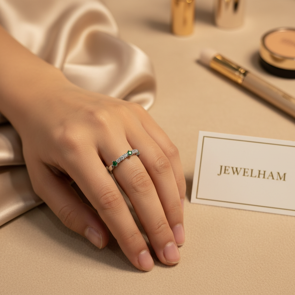 Emerald Dot Ring - Silver