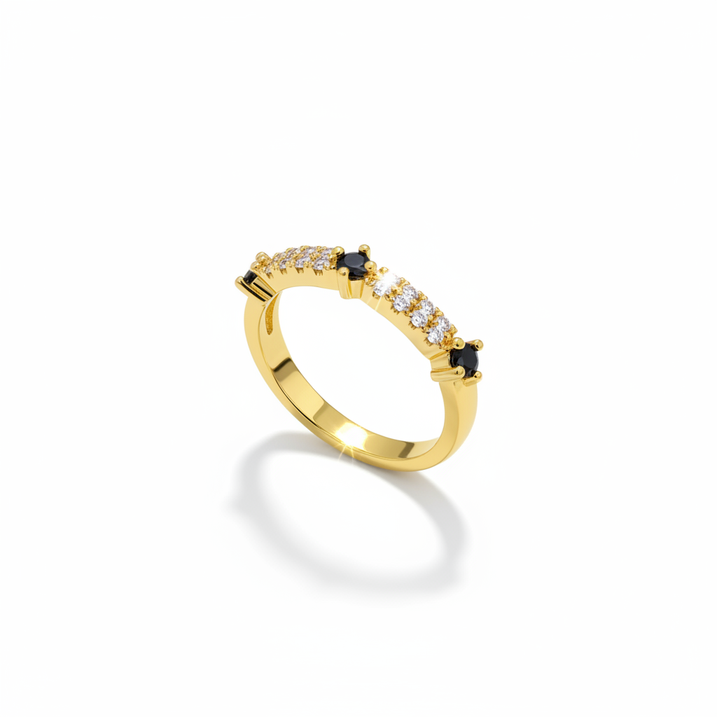 Black Dot Ring - Gold