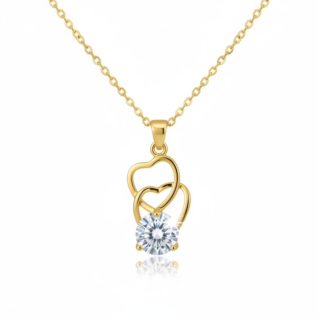 Golden Double Heart Crystal Pendant