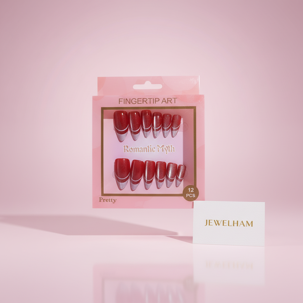 Ruby Sparkle French Press-On Nails