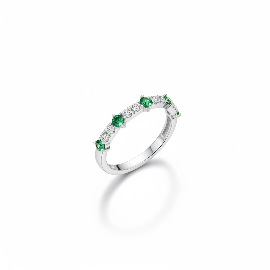 Emerald Dot Ring - Silver