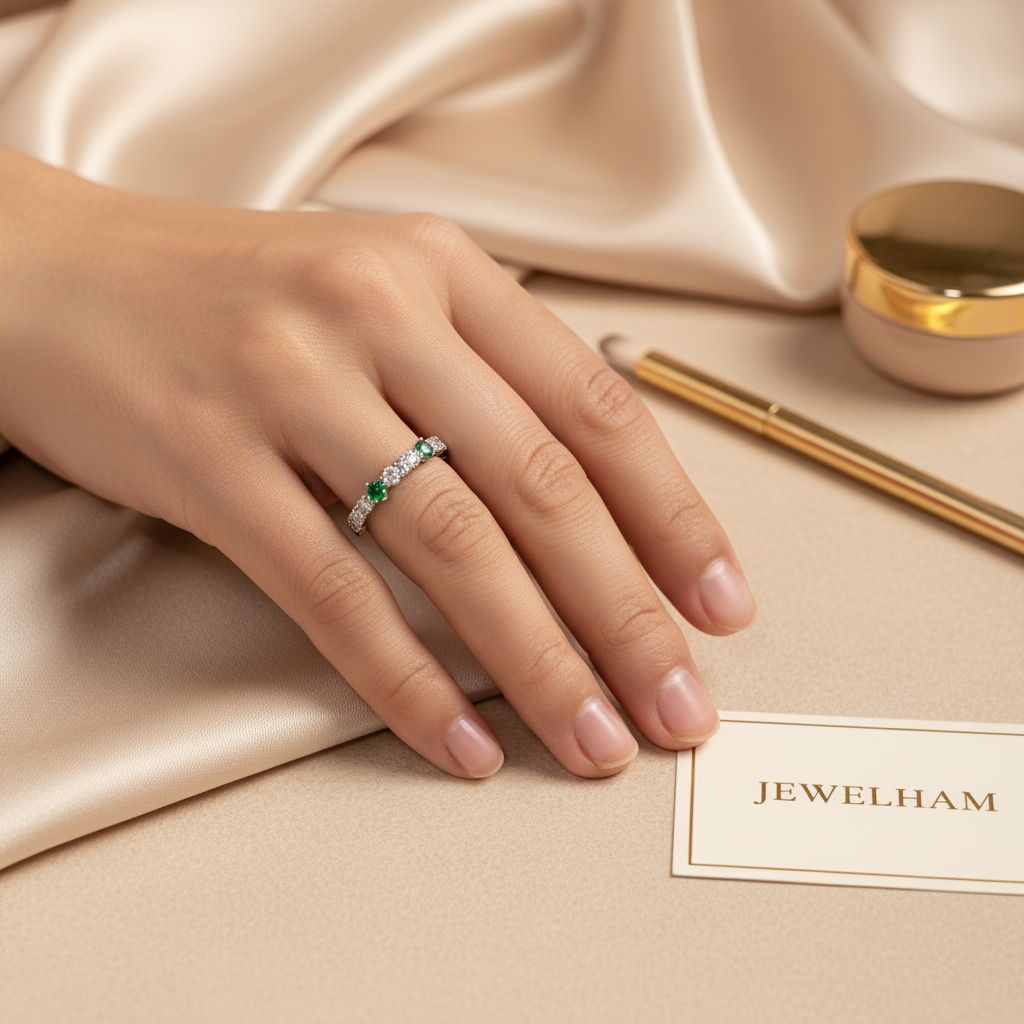 Emerald Dot Ring - Silver
