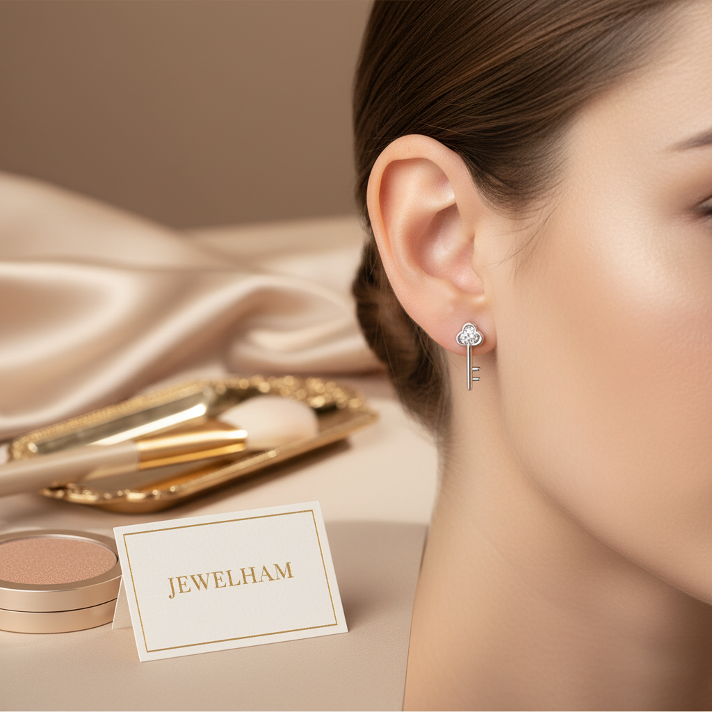 Crystal Key Charm Studs