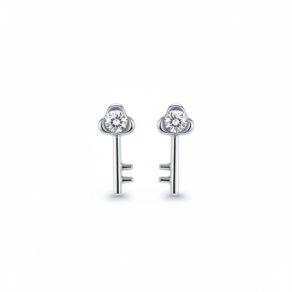 Crystal Key Charm Studs