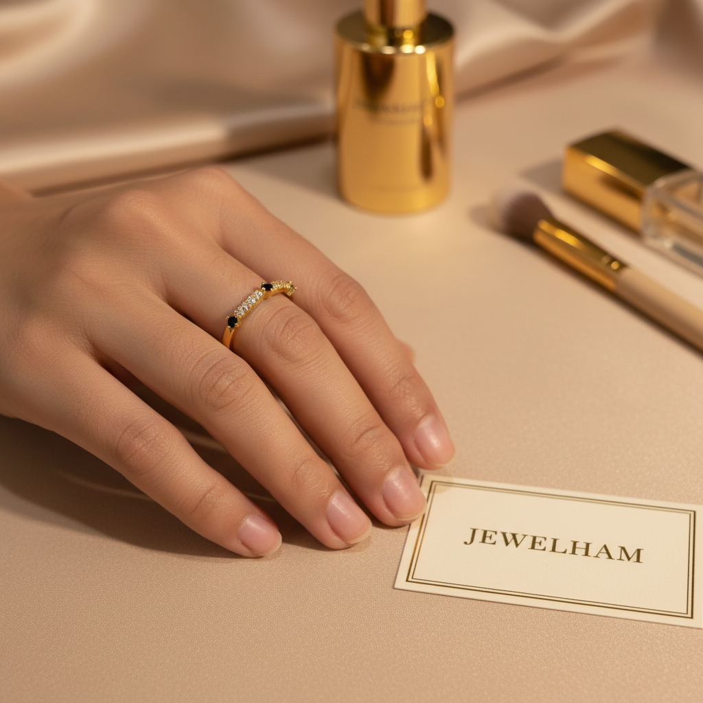 Black Dot Ring - Gold