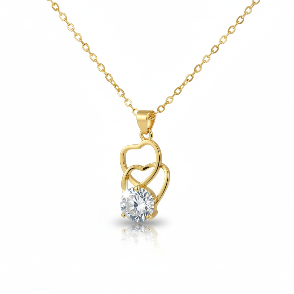 Golden Double Heart Crystal Pendant