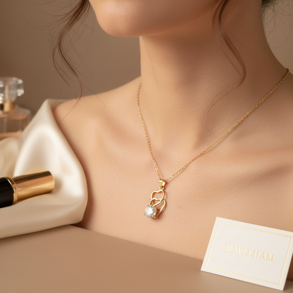 Golden Double Heart Crystal Pendant